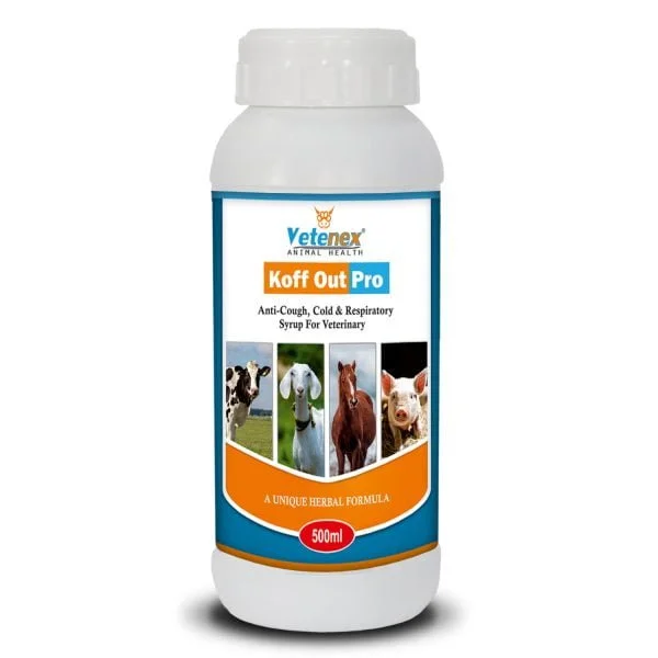 VETENEX Koff Out Pro - Anti-Cough, Cold & Respiratory Herbal Tonic for Cattle, Cow, Buffalo, Goat, Pig, Sheep & Livestock Animals - 500 ML