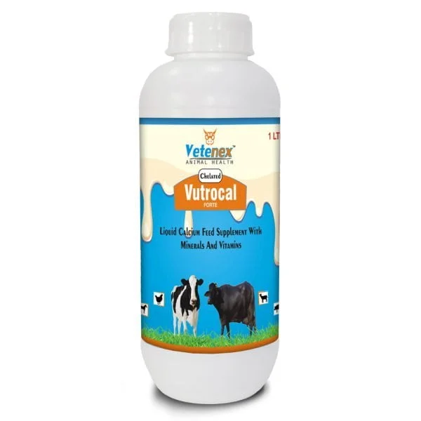 VETENEX Vutrocal Forte - Chelated Liquid Calcium Supplement for Cattle, Cow, Buffalo, Poultry, Goat, Pig and Farm Animals - 1 LTR
