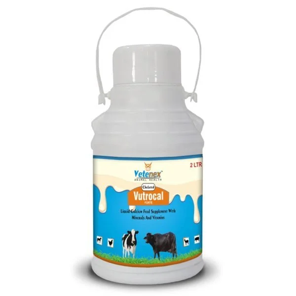 VETENEX Vutrocal Forte - Chelated Liquid Calcium Supplement for Cattle, Cow, Buffalo, Poultry, Goat, Pig and Farm Animals - 2 LTR