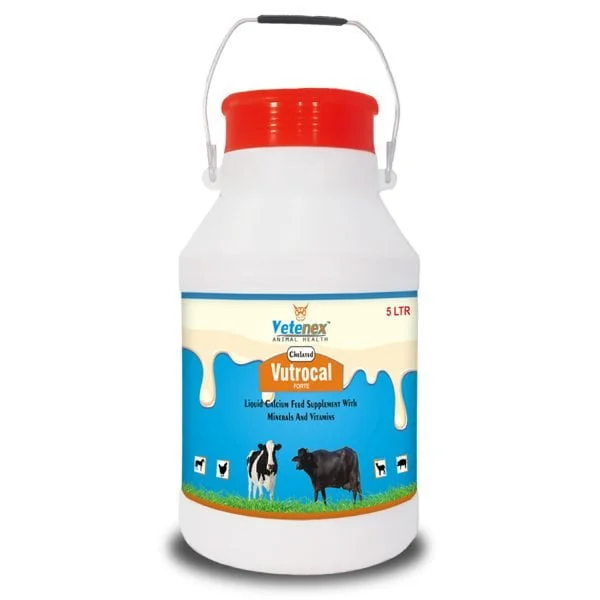 VETENEX Vutrocal Forte - Chelated Liquid Calcium Supplement for Cattle, Cow, Buffalo, Poultry, Goat, Pig and Farm Animals - 5 LTR