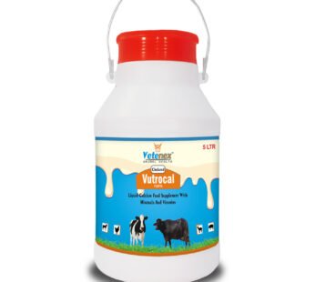 VETENEX Vutrocal Forte – Chelated Liquid Calcium Supplement for Cattle, Cow, Buffalo, Poultry, Goat, Pig and Farm Animals – 5 LTR