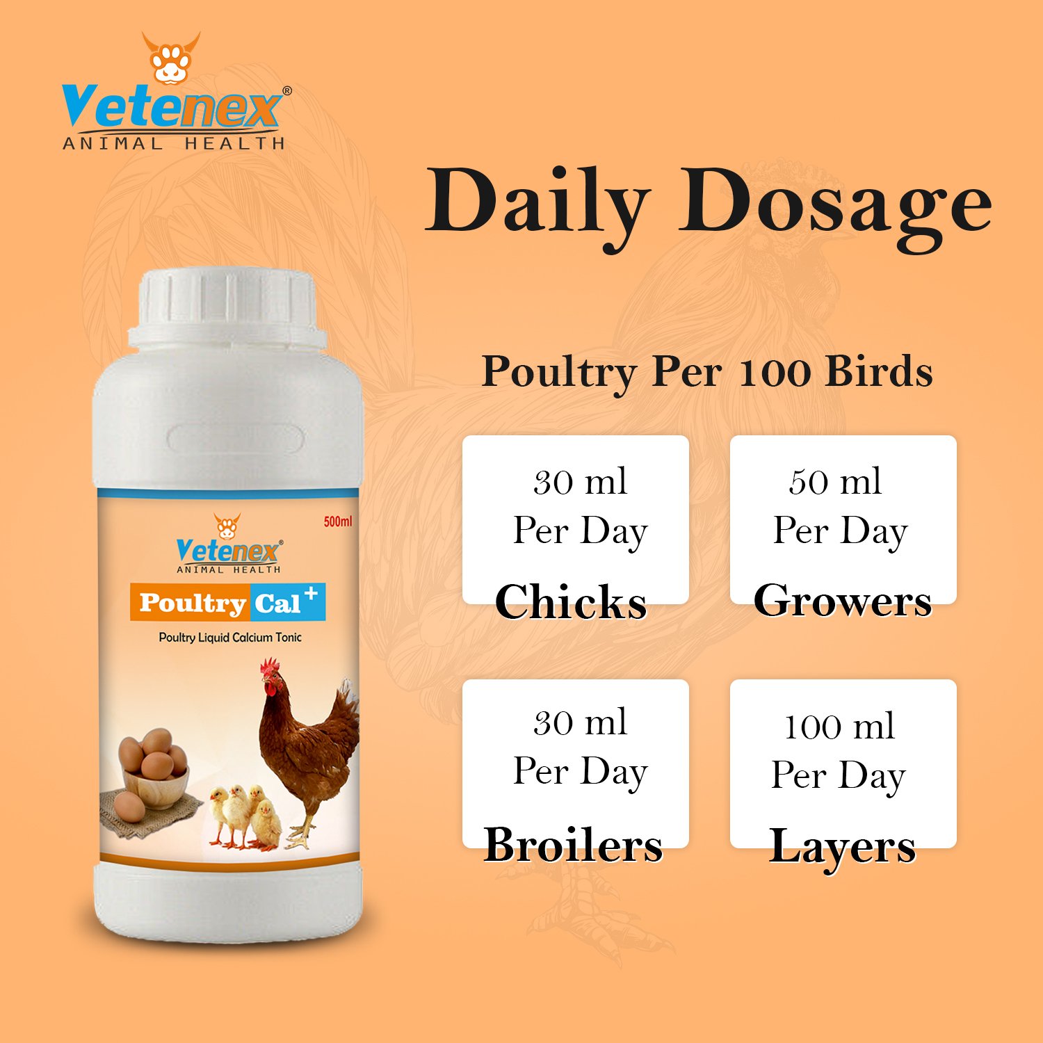 VETENEX Poultry Cal Plus - Calcium Supplement for Poultry - 500 ML - Image 3