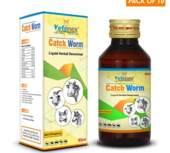 VETENEX Catch Worm – Veterinary Liquid Herbal Dewormer for Cattle, Cow, Buffalo, Goat, Sheep, Pig, Horse and Camel (90 MLX10) – Combo Pack of 10