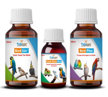 VETENEX Birds Liver Tonic Supplements + Deworming Medicine + Vitamin B Complex Supplement For ALL Type of Birds – Pack of 3