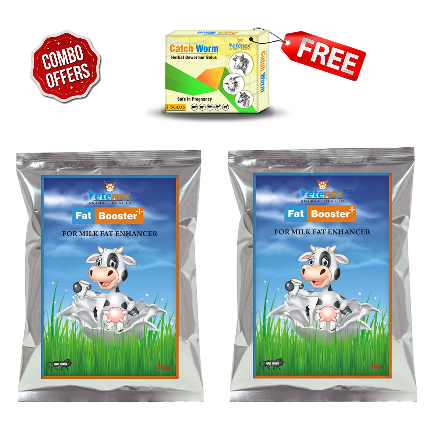 VETENEX Fat Booster Plus – Bypass Fat Energy, Rumen Fat & Milk Boost Powder Supplement for Cattle, Cows, Buffalo and Farm Animals (5kg x 2) Combo – Pack of 2