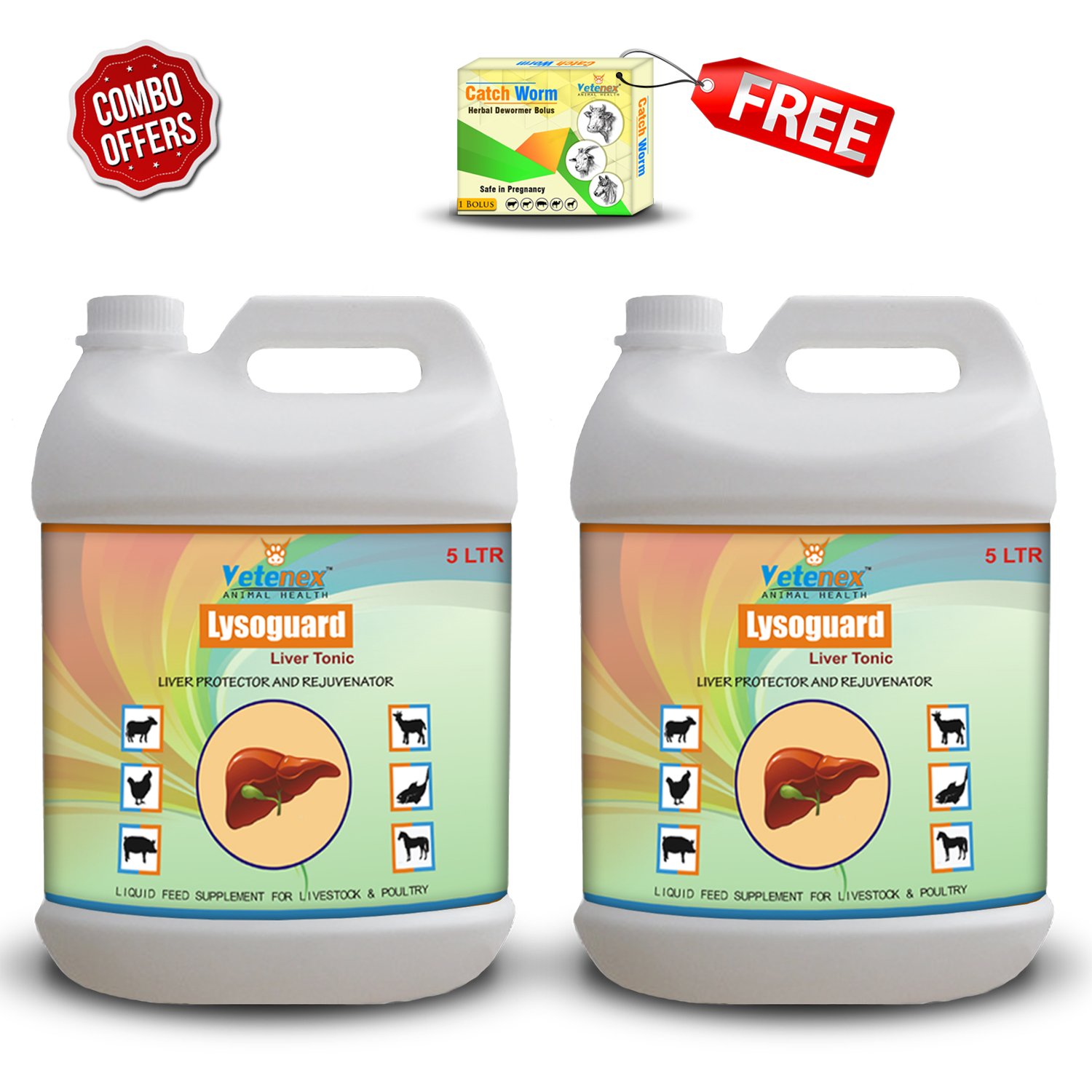 VETENEX Lysoguard – Liver & Digestive Tonic for Cattle, Buffalo, Cow, Goat, Pigs, Poultry & Livestock Animals (5Ltr x 2) Combo – Pack of 2