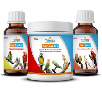 VETENEX Birds Complete Nutritional Supplement with MultiVitamins, Minerals & Probiotics + Bird Booster + Calcium Supplement For All Type of Birds – Pack of 3