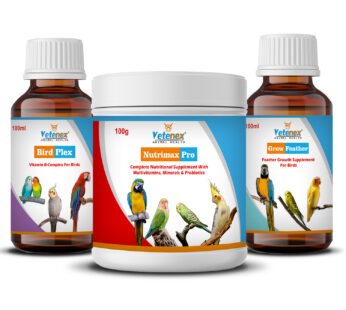 VETENEX Birds Complete Nutritional Supplement with MultiVitamins, Minerals & Probiotics + Feather Growth Supplement + Vitamin B Complex Supplement For All Type of Birds – Pack of 3