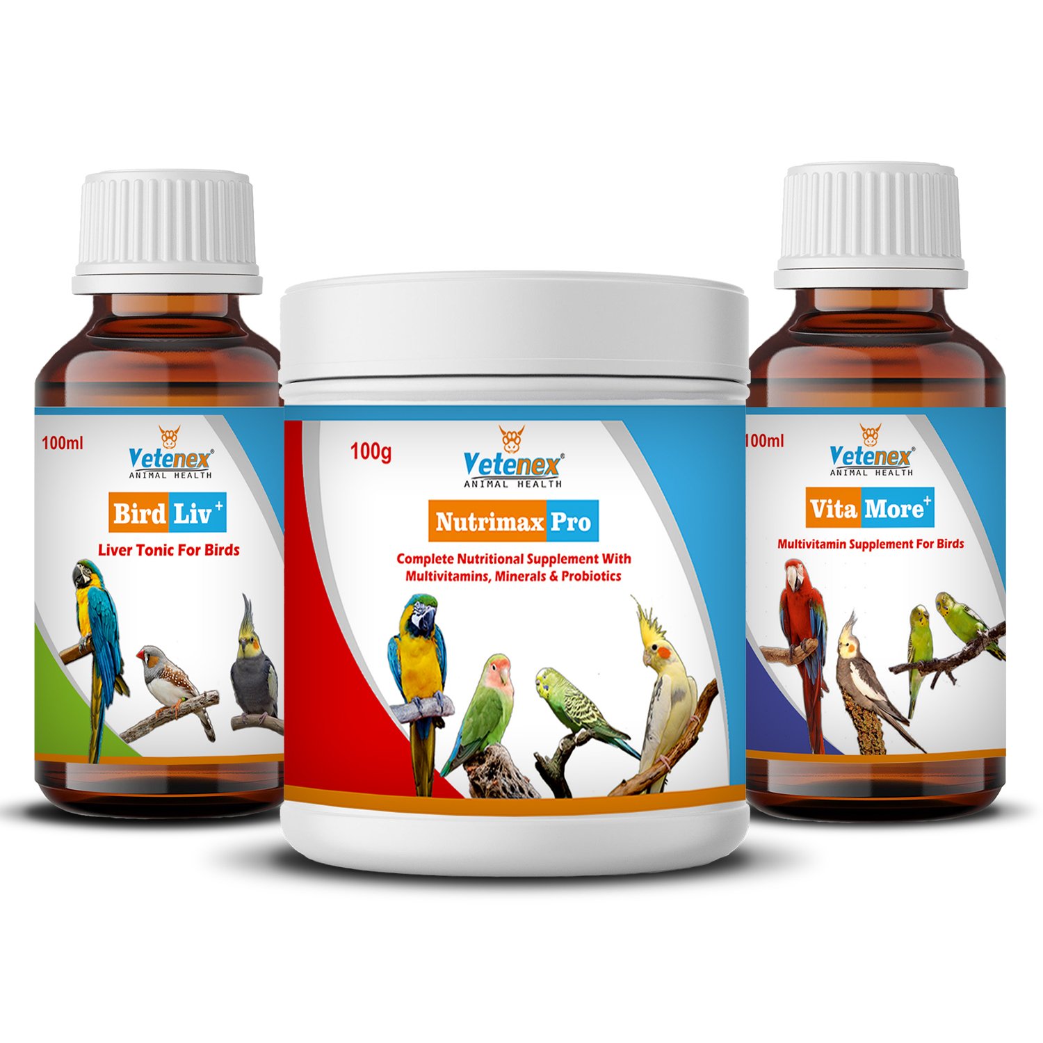 VETENEX Birds Nutritional Mineral Powder Supplements + Multivitamin + Liver Tonic Supplement For Birds - Pack of 3