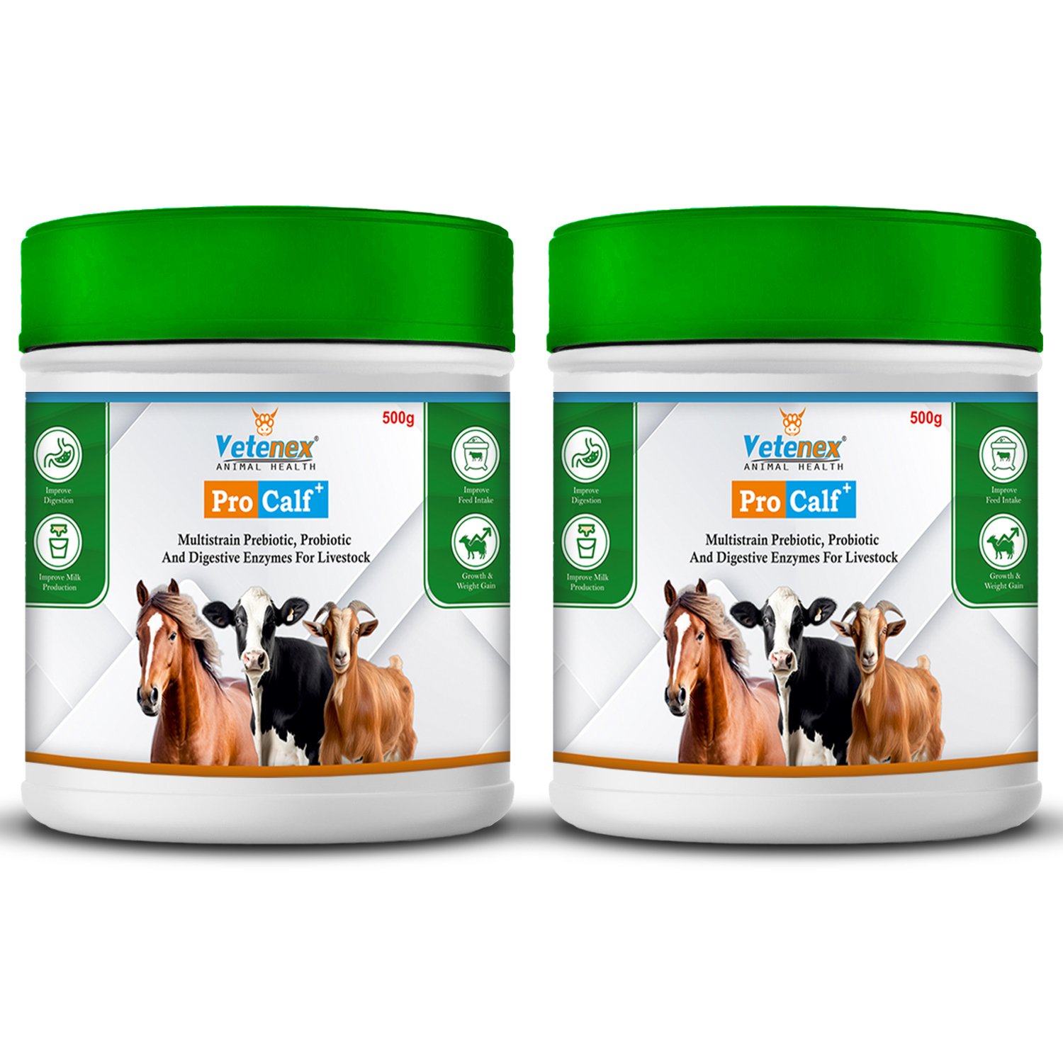 VETENEX Pro Calf Plus – Probiotic, Prebiotic & Enzyme Supplement Powder for Cattle, Cow, Buffalo, Goat, Pig & Livestock Animals (500g x 2) Combo – Pack of 2