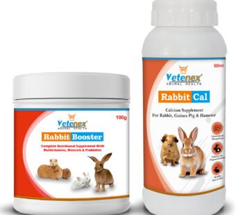 VETENEX Rabbit Complete Nutritional Supplement with Multivitamins, Minerals & Probiotics + Calcium Tonic Supplement for Rabbit, Guinea Pig & Hamsters (100gm+500ml) – Combo pack of 2