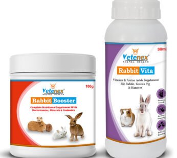 VETENEX Rabbit Complete Nutritional Supplement with Multivitamins, Minerals & Probiotics + Vitamin & Amino Acids Supplement for Rabbit, Guinea Pig & Hamsters (100gm+500ml) – Combo pack of 2