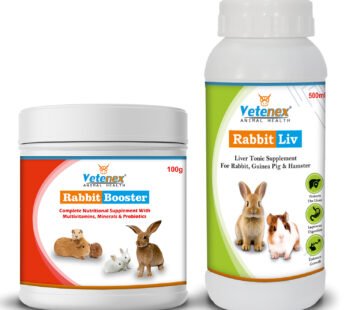 VETENEX Rabbit Complete Nutritional Supplement with Multivitamins, Minerals & Probiotics + Liver Tonic Supplement for Rabbit, Guinea Pig & Hamsters (100gm+500ml) – Combo pack of 2