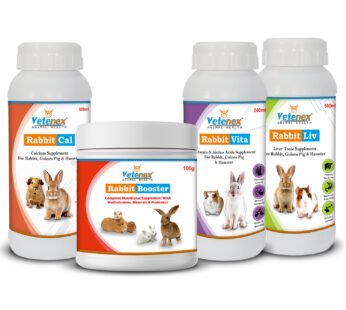 VETENEX Rabbit Multivitamins, Minerals & Probiotics + Calcium Tonic + Liver Tonic + Vitamin & Amino Acids Supplement for Rabbit, Guinea Pig & Hamsters (100gm+500mlX3) – Combo Pack of 4