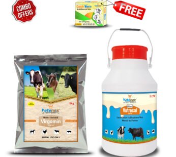 VETENEX Metho Chelated Mineral Mixture Powder + Chelated Liquid Calcium Supplement for Cattle, Cow, Buffalo, Poultry, Goat, Pig and Farm Animals – Combo Pack of 2 (5kg+5ltr)