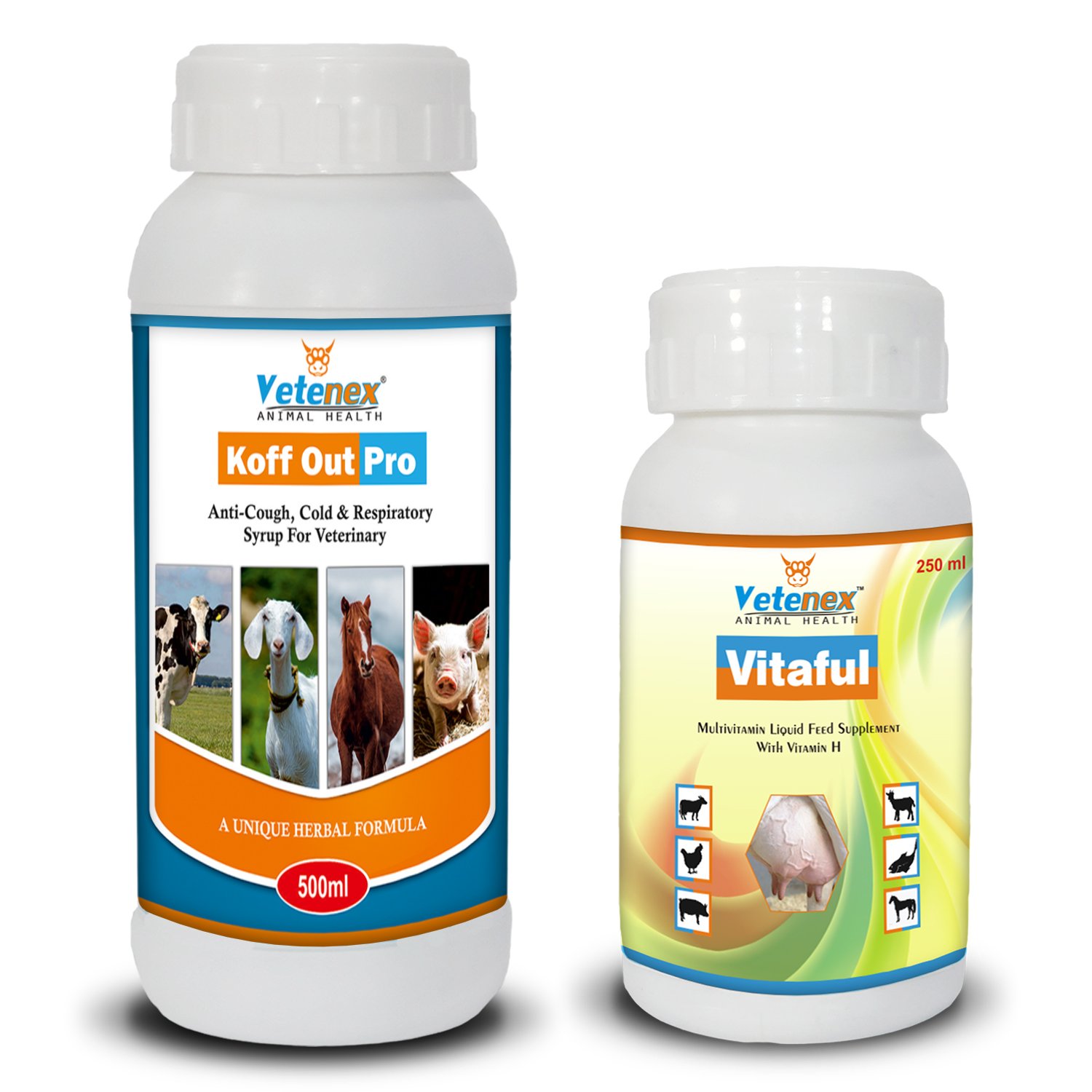 Multivitamin Liquid Supplement + Anti-Cough, Cold & Respiratory Herbal Tonic for Cattle, Cow, Buffalo, Goat, Pig, Sheep & Livestock Animals – Combo Pack of 2 (250ml+500ml)