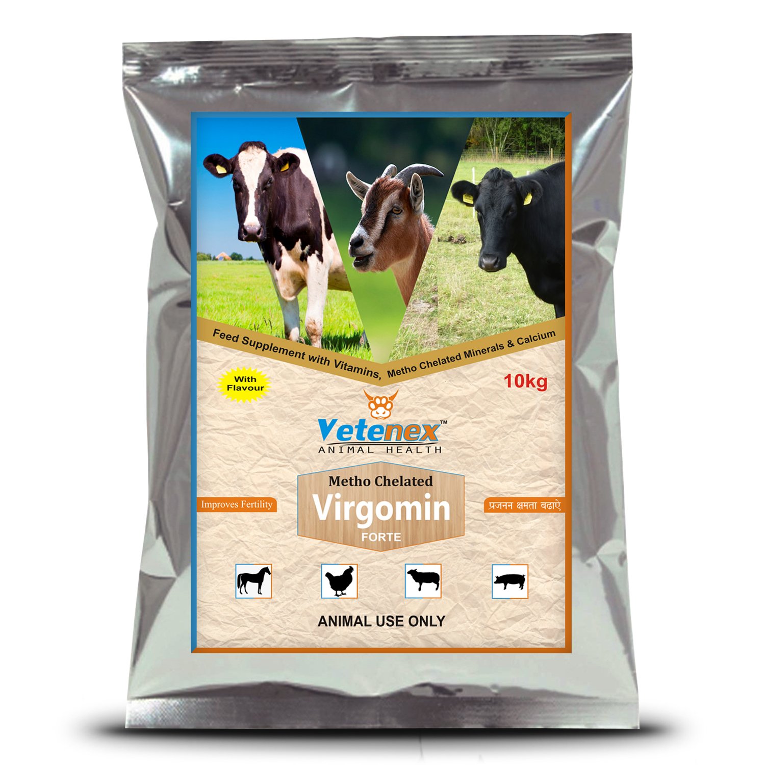 VETENEX Virgomin Forte – Metho Chelated Mineral Mixture Powder Supplement for Cattle, Cow, Buffalo, Poultry, Goat, Pig & Horse – 10kg
