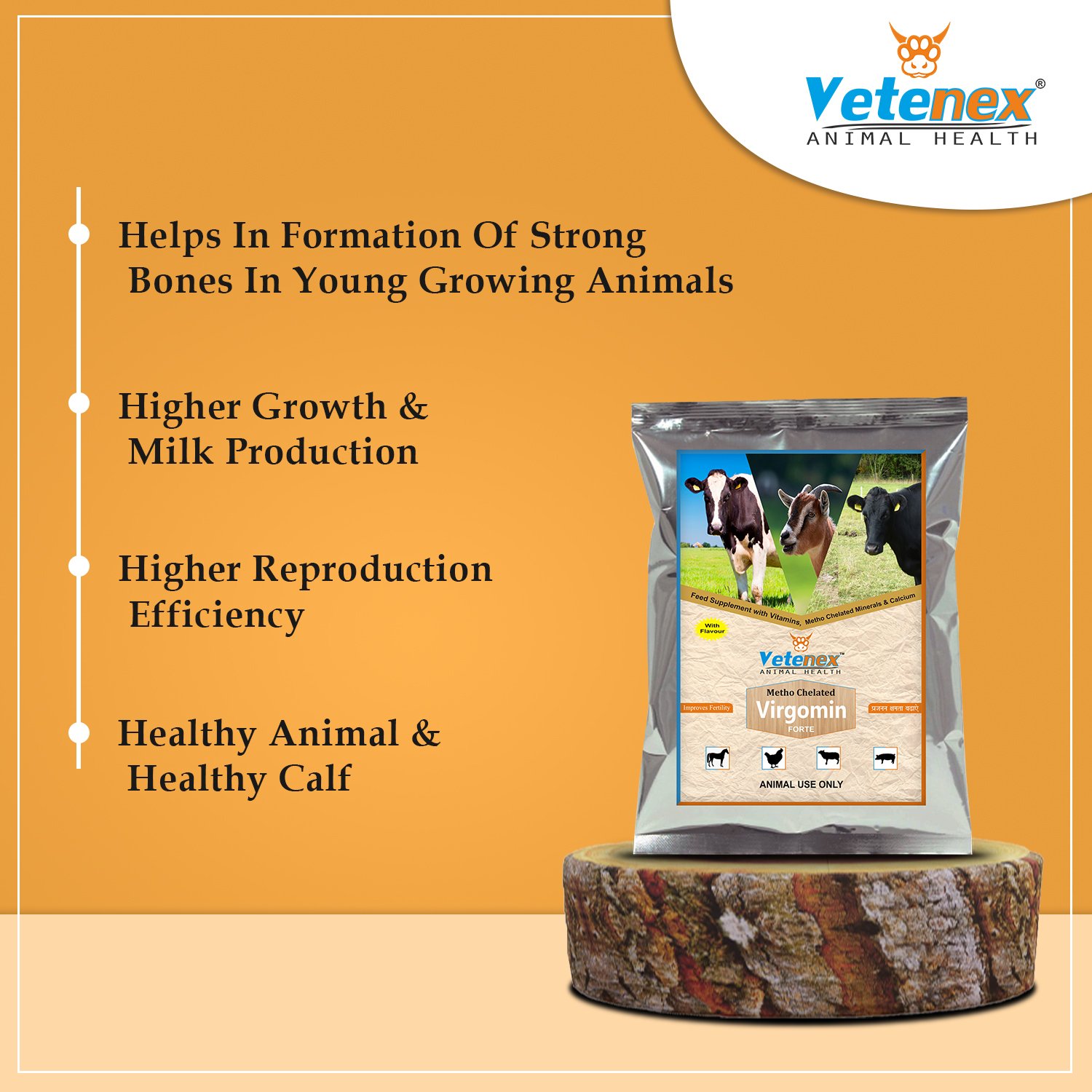 VETENEX Virgomin Forte - Metho Chelated Mineral Mixture Powder Supplement for Cattle, Cow, Buffalo, Poultry, Goat, Pig & Horse - 1kg - Image 2