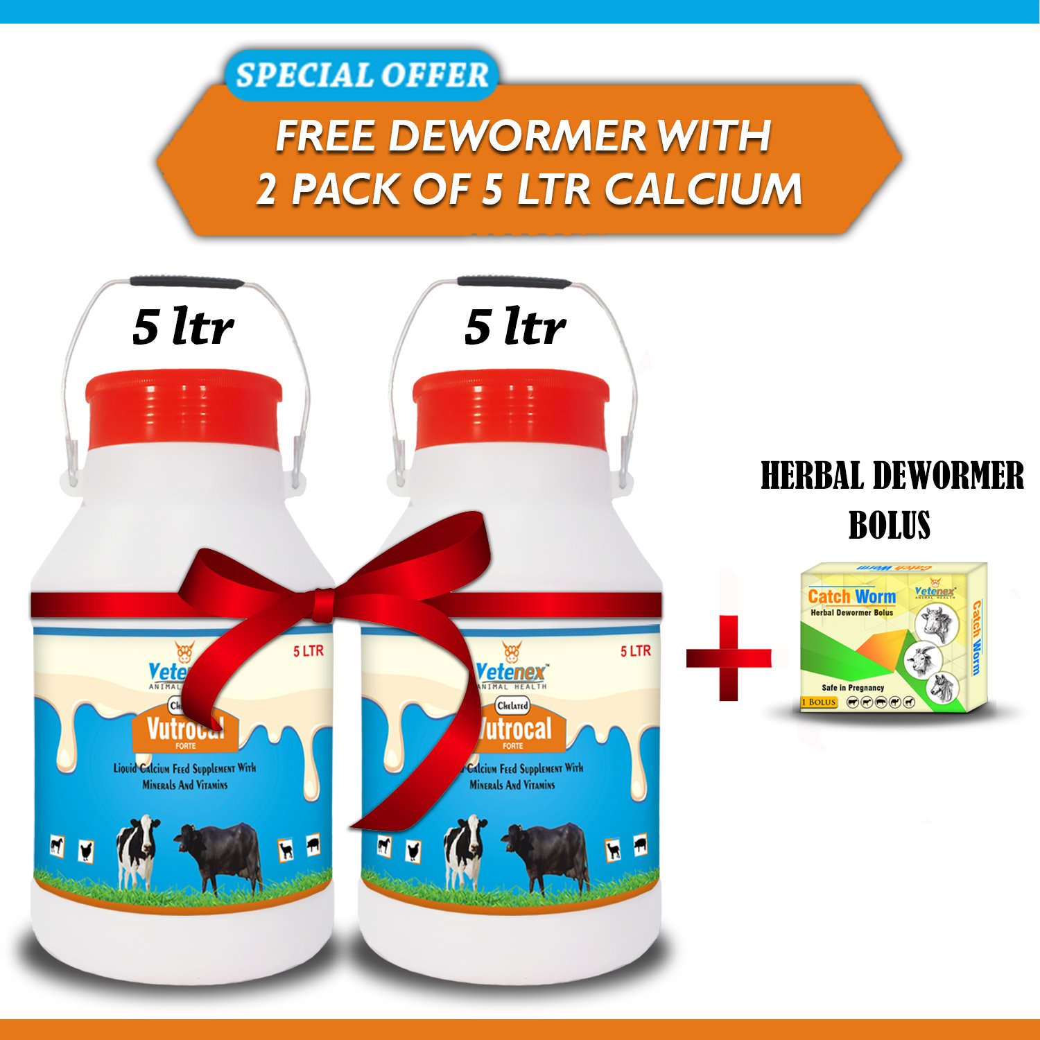 VETENEX Vutrocal Forte - Chelated Liquid Calcium Supplement for Cattle, Cow, Buffalo, Poultry, Goat, Pig and Farm Animals (5Ltr x 2) Combo - Pack of 2 - Image 2