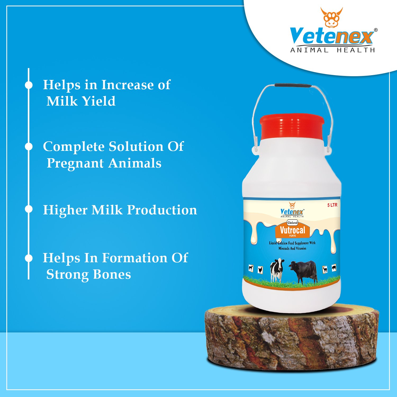 VETENEX Vutrocal Forte - Chelated Liquid Calcium Supplement for Cattle, Cow, Buffalo, Poultry, Goat, Pig and Farm Animals (5Ltr x 2) Combo - Pack of 2 - Image 3