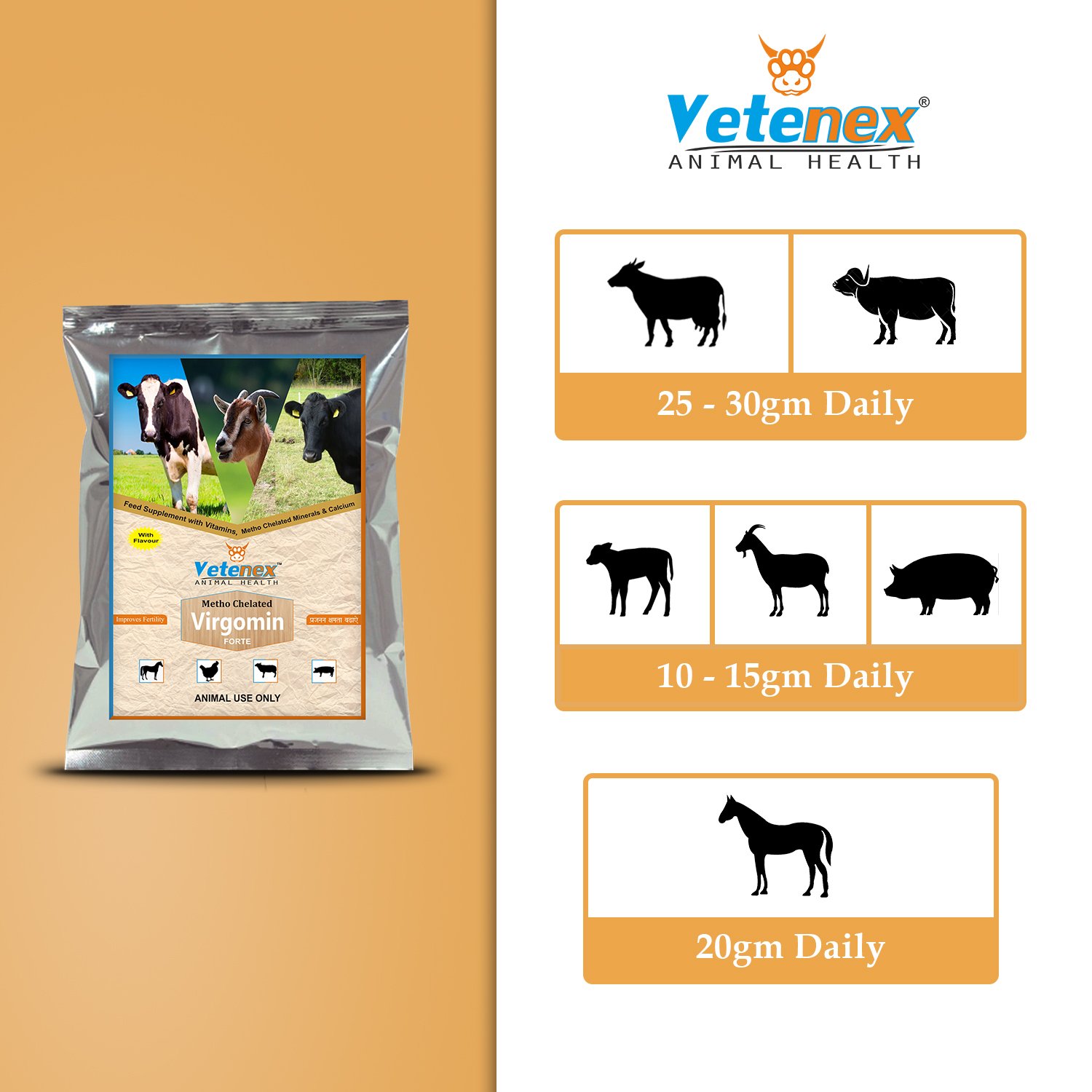 VETENEX Virgomin Forte - Metho Chelated Mineral Mixture Powder Supplement for Cattle, Cow, Buffalo, Poultry, Goat, Pig & Horse - 1kg - Image 4