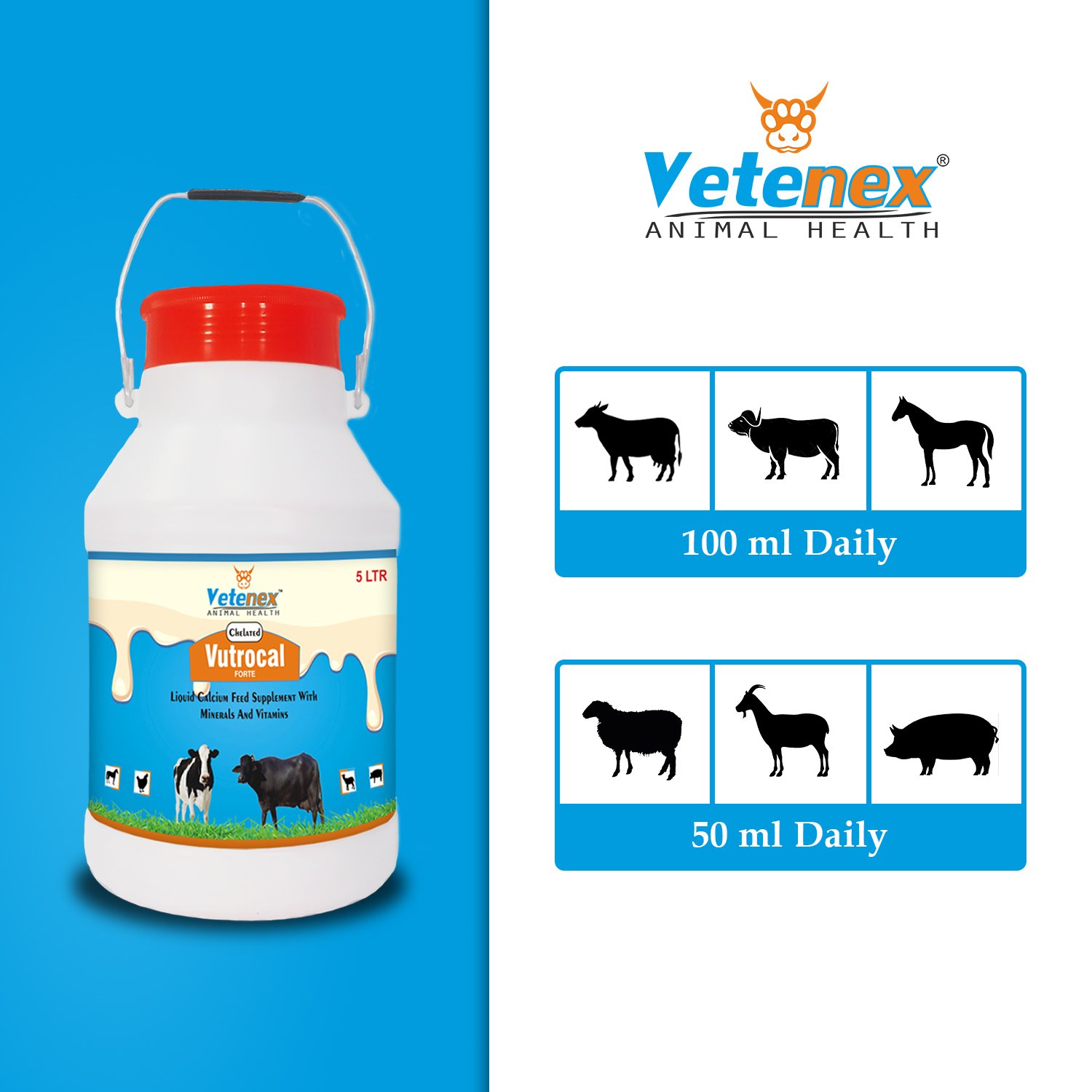 VETENEX Vutrocal Forte - Chelated Liquid Calcium Supplement for Cattle, Cow, Buffalo, Poultry, Goat, Pig and Farm Animals (5Ltr x 2) Combo - Pack of 2 - Image 5