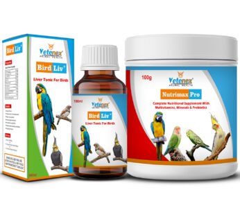 VETENEX Birds Complete Nutritional Supplement with MultiVitamins, Minerals & Probiotics +  Liver Tonic for Birds (100 gm+100ml) Combo – Pack of 2