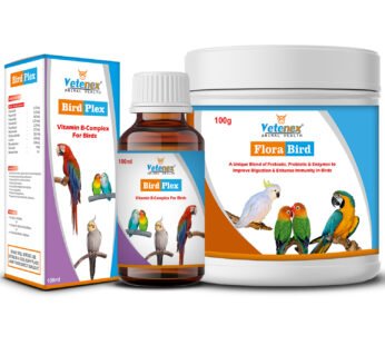 VETENEX Birds PREBIOTICS + PROBIOTICS + Enzymes Supplement + Vitamin B Complex Supplement For Birds (100 gm+100ml) Combo – Pack of 2