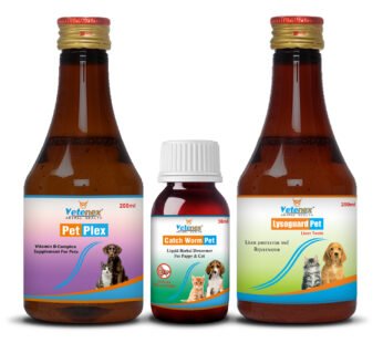 VETENEX Herbal Dewormer + Liver Tonic Supplement + Vitamin B-Complex Syrup For Puppy and Cats – Pack of 3