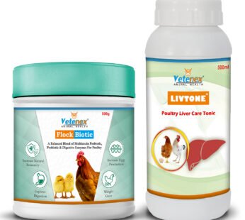 VETENEX Prebiotic, Probiotic & Enzyme Supplement + Liver Tonic for Poultry, Birds & Chicken (500gm+500ml) – Combo Pack of 2