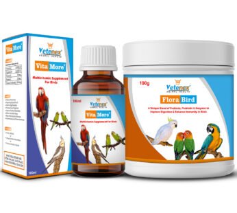 VETENEX Birds PREBIOTICS + PROBIOTICS + Enzymes Supplement + Multivitamin Supplement For Birds (100 gm+100ml) Combo – Pack of 2