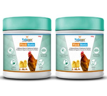 VETENEX Flock Biotic – Prebiotic, Probiotic & Enzyme Supplement Powder for Poultry, Birds & Chicken (500g x 2) Combo – Pack of 2