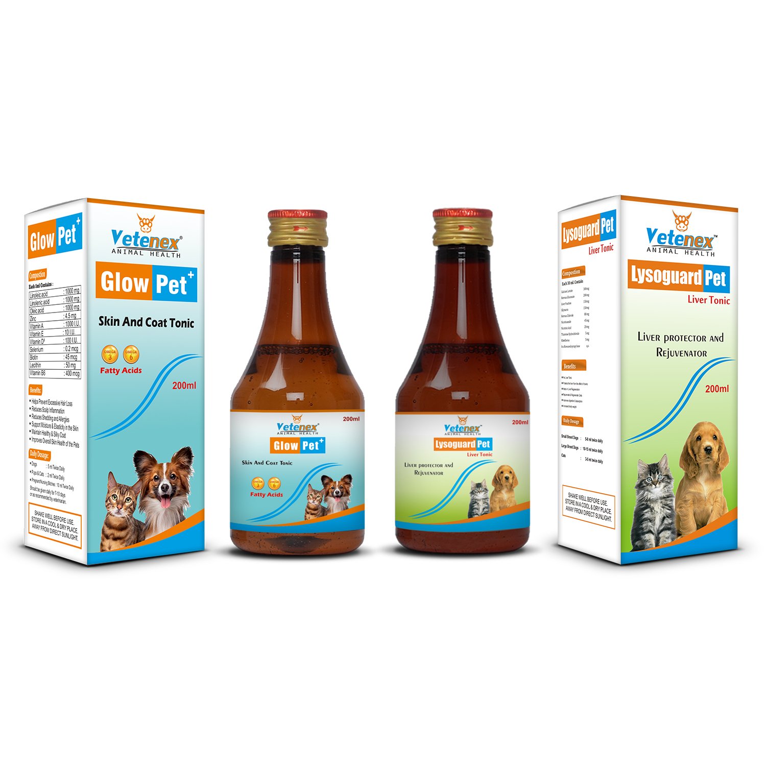 VETENEX Dog Skin & Coat Supplement Syrup Enriched with Omega 3 & 6 Fatty Acids & Biotin + Liver Tonic Supplement for Dogs, Puppy and Cats – Combo Pack of 2