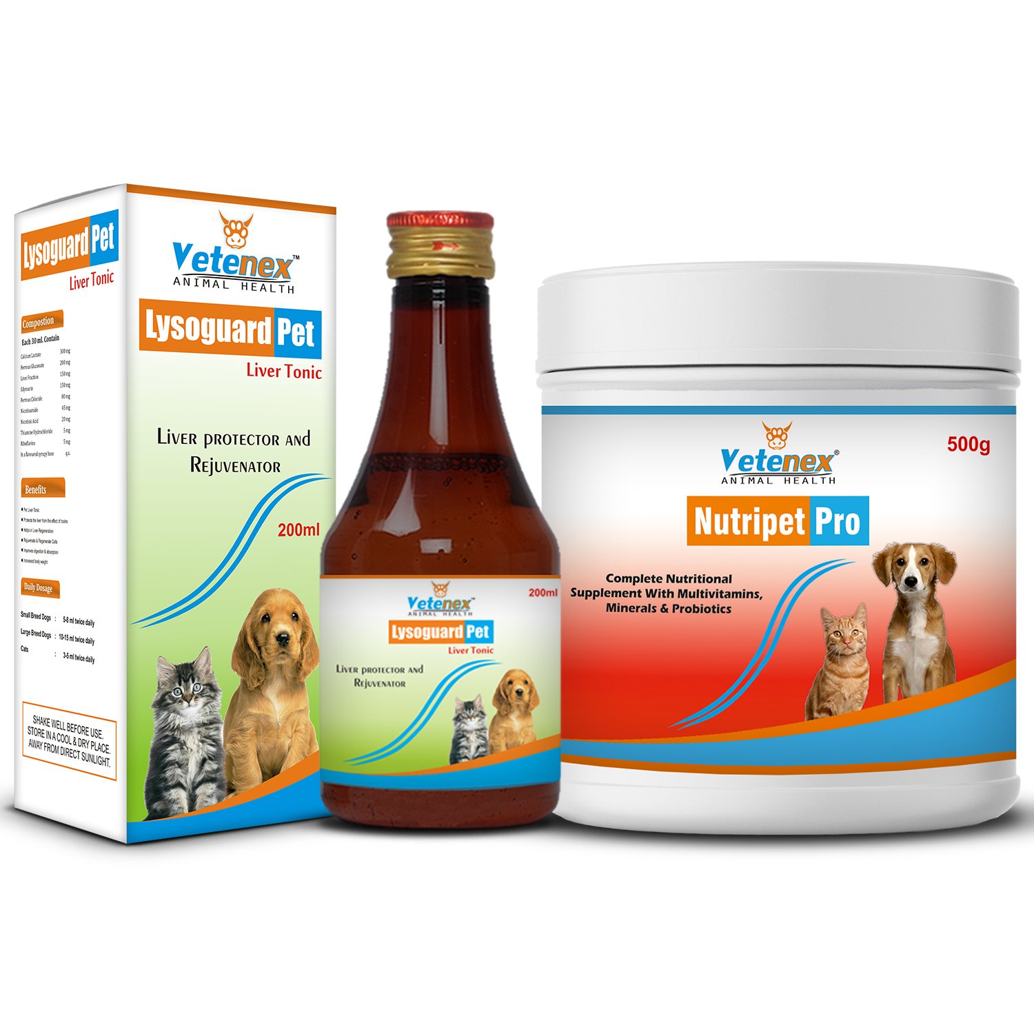 VETENEX Dog Supplement Growth Booster Powder + Liver Tonic Supplement For Dog, Puppy and Cats – Combo Pack of 2