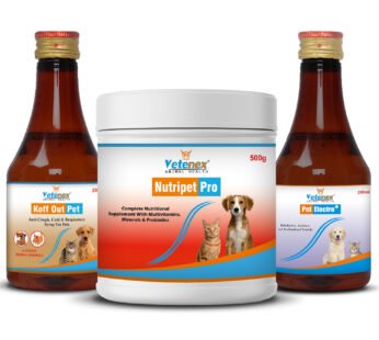 VETENEX Dog Supplement Growth Booster Powder + Electrolyte Supplement + Cough Syrup – Combo Pack of 3