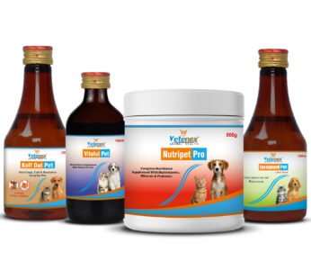 VETENEX Dog Supplement Liver Tonic, Multivitamin, Growth Booster Powder, Cough Syrup Combo – Pack of 4