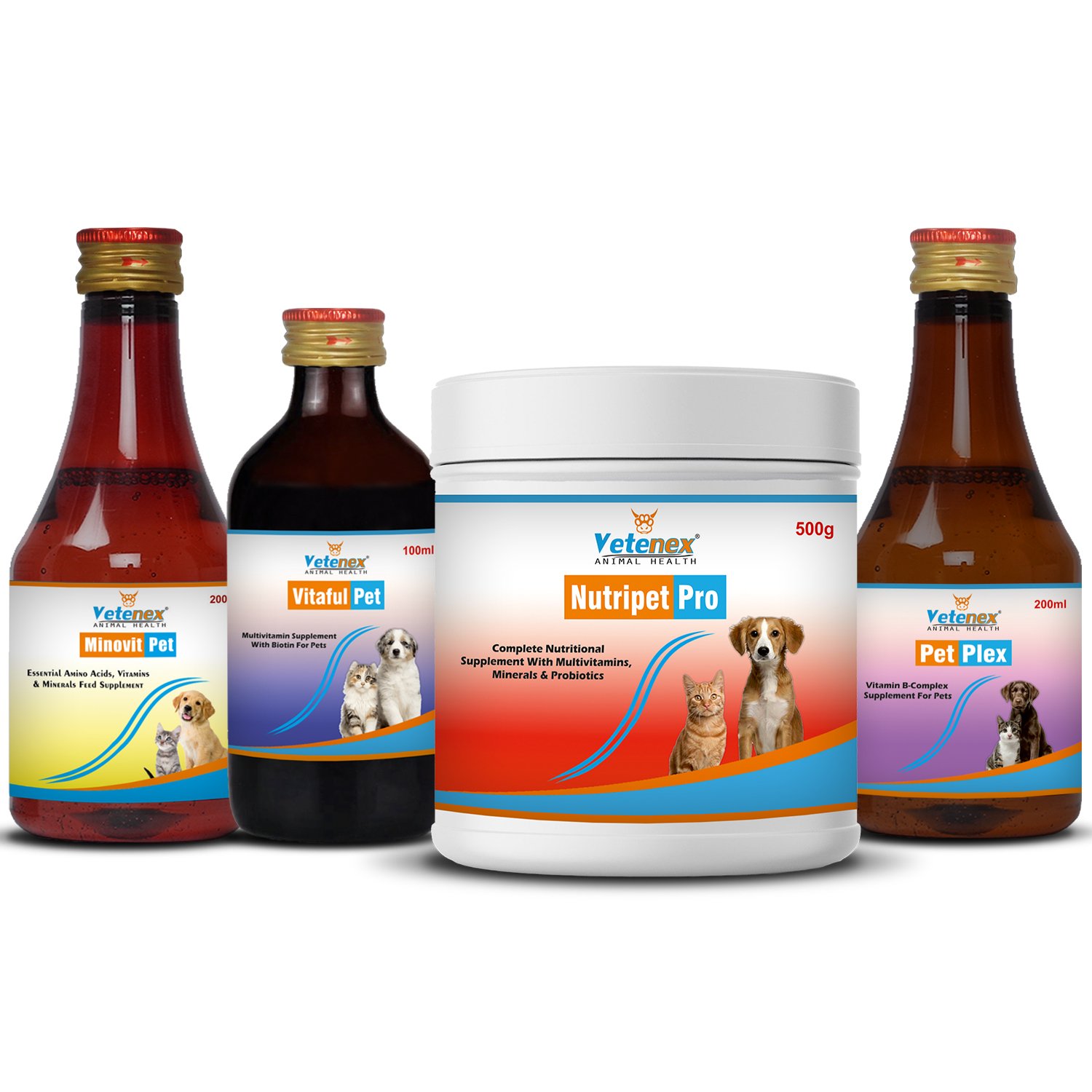 VETENEX Dog Supplement Multivitamin, Growth Booster Powder, Vitamin B Complex Supplement, Amino Acids & Trace Minerals Combo - Pack of 4