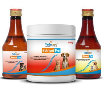 VETENEX Dog Supplement Growth Booster Powder + Calcium Supplement + Amino Acids & Trace Mineral Supplement – Combo Pack of 3