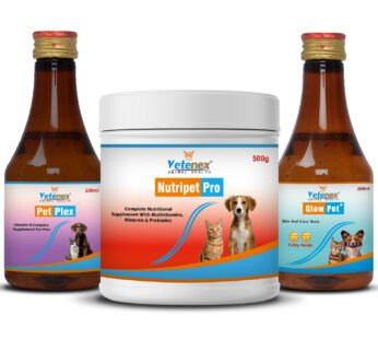 VETENEX Dog Supplement Growth Booster Powder + Skin & Coat Supplement + Vitamin B Complex Supplement – Combo Pack of 3