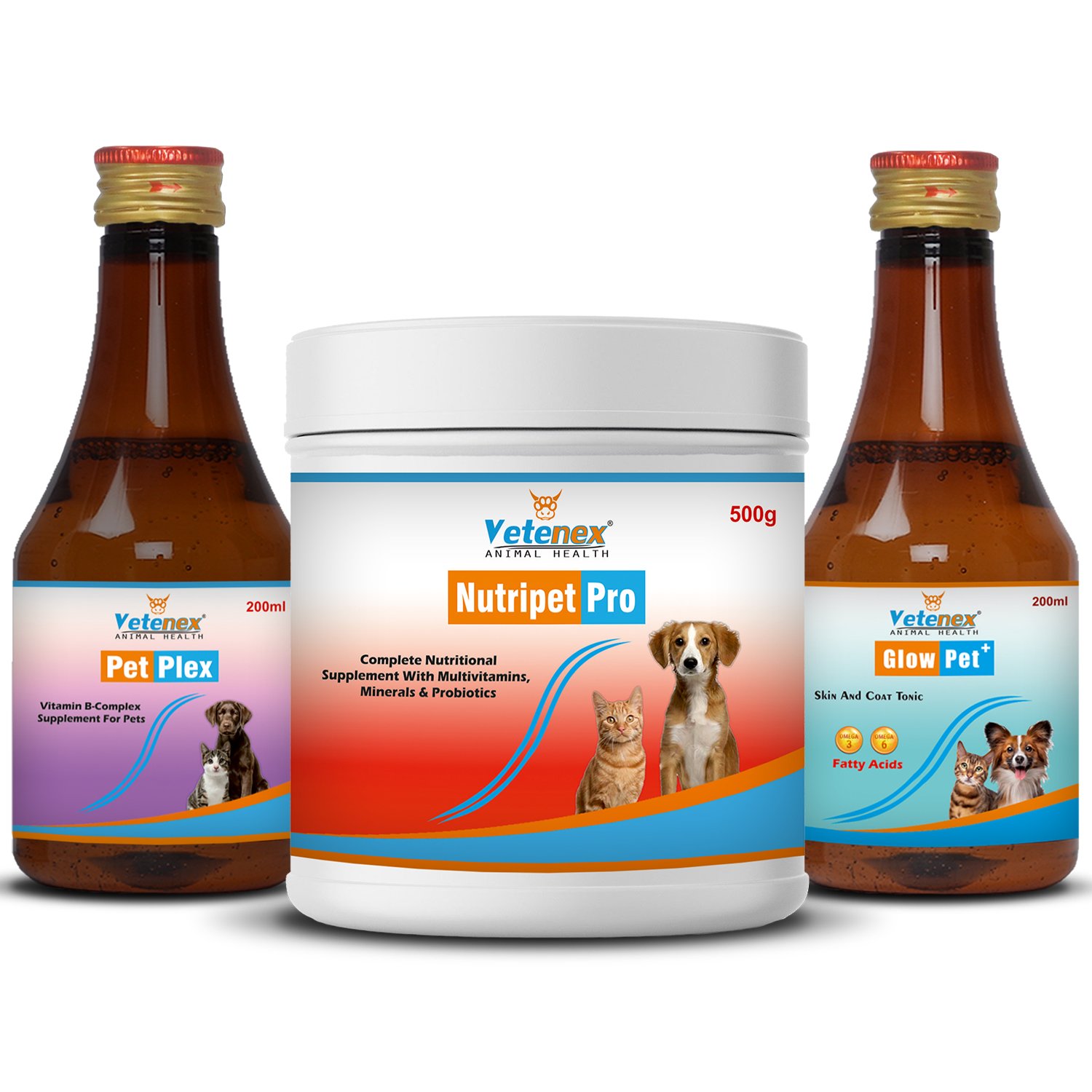 VETENEX Dog Supplement Growth Booster Powder + Skin & Coat Supplement + Vitamin B Complex Supplement – Combo Pack of 3