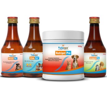 VETENEX Dog Supplement Growth Booster Powder, Calcium Supplement, Liver Tonic, Skin & Coat Supplement Combo – Pack of 4