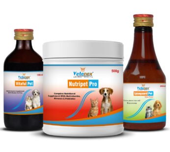 VETENEX Dog Supplement Growth Booster Powder + Multivitamin + Liver Tonic – Combo Pack of 3