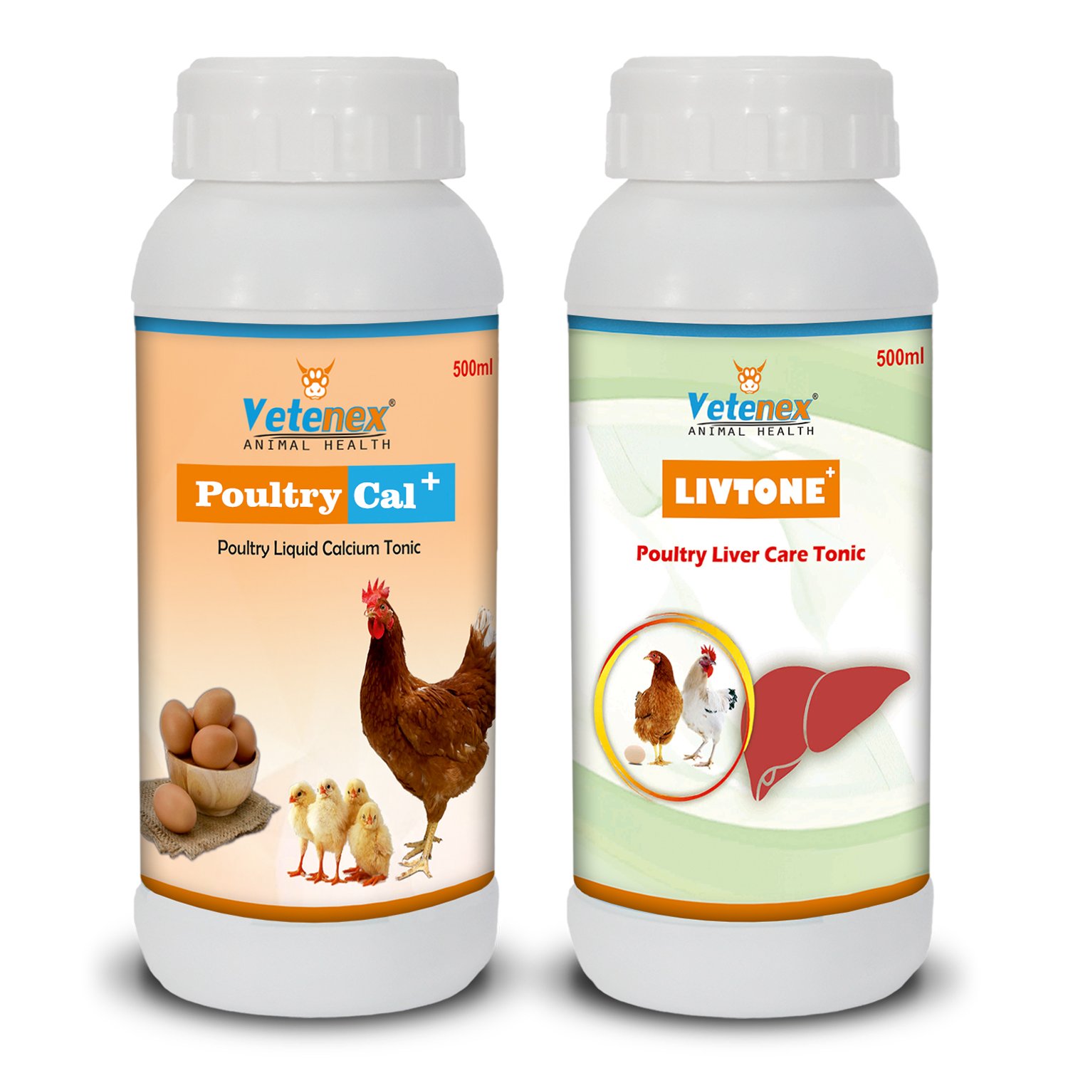 VETENEX Calcium Supplement + Liver Tonic For Poultry, Birds & Chicken (Pack of 2)