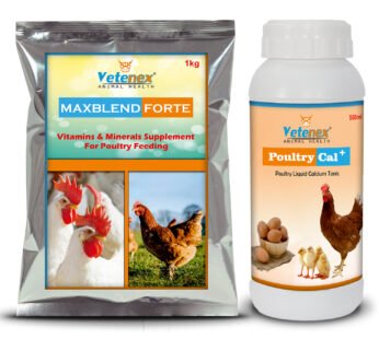 VETENEX Calcium Supplement & Growth Promoter with Vitamins & Minerals Supplement for Poultry (1KG+500ml) – Combo Pack of 2