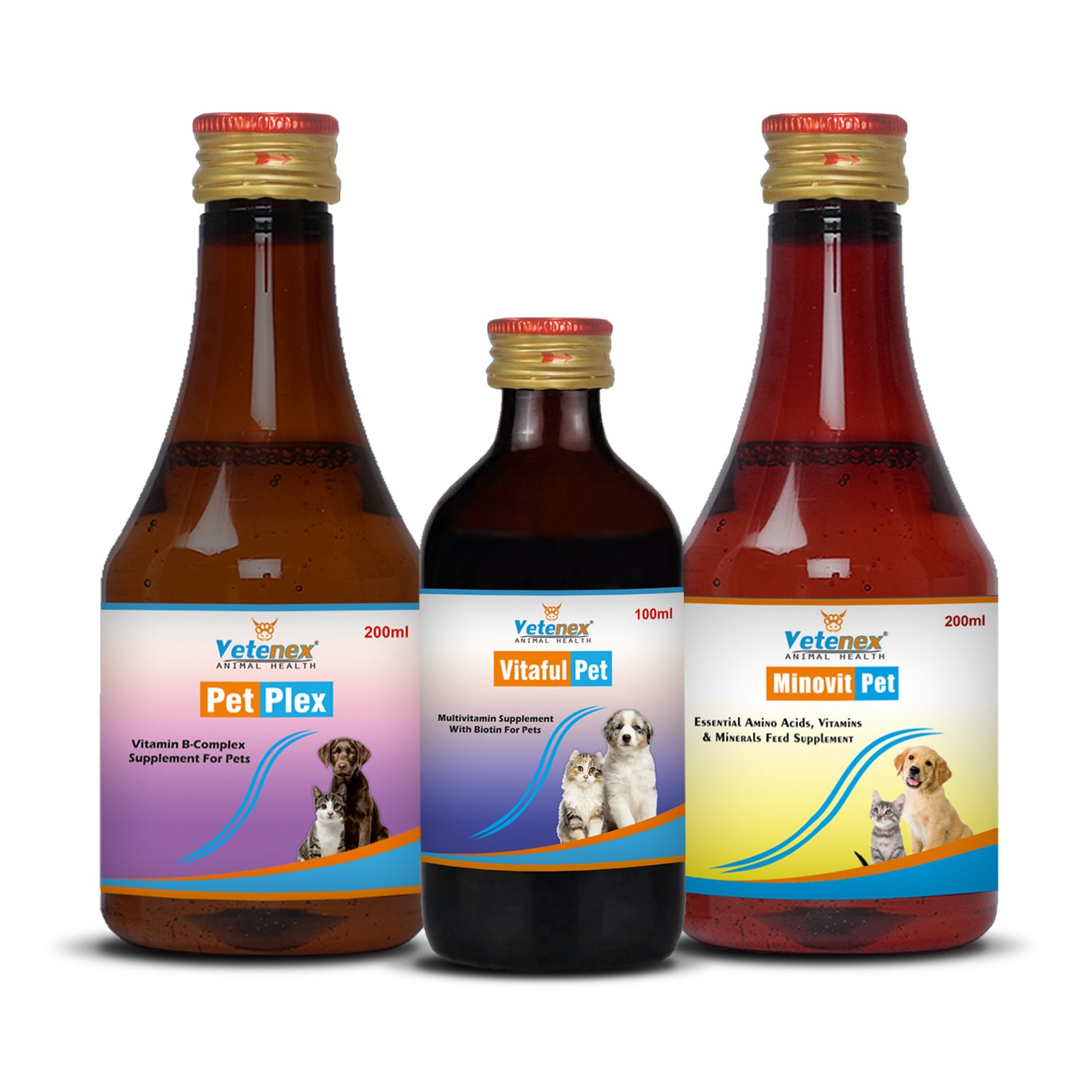 VETENEX Vitamin B-Complex Syrup + Multivitamin + Amino Acids & Trace Mineral Supplement For Dog, Puppy and Cats – Pack of 3