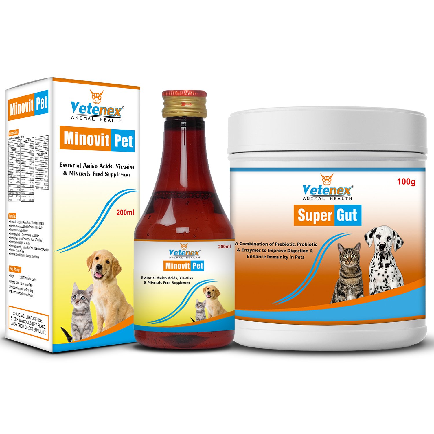 VETENEX Dog Essential Multivitamins, Amino Acids & Minerals Supplement Syrup + PROBIOTICS + PREBIOTICS + Enzymes | Gut Health | Better Digestion| Immunity Booster For Dog, Puppy and Cats - Combo Pack of 2