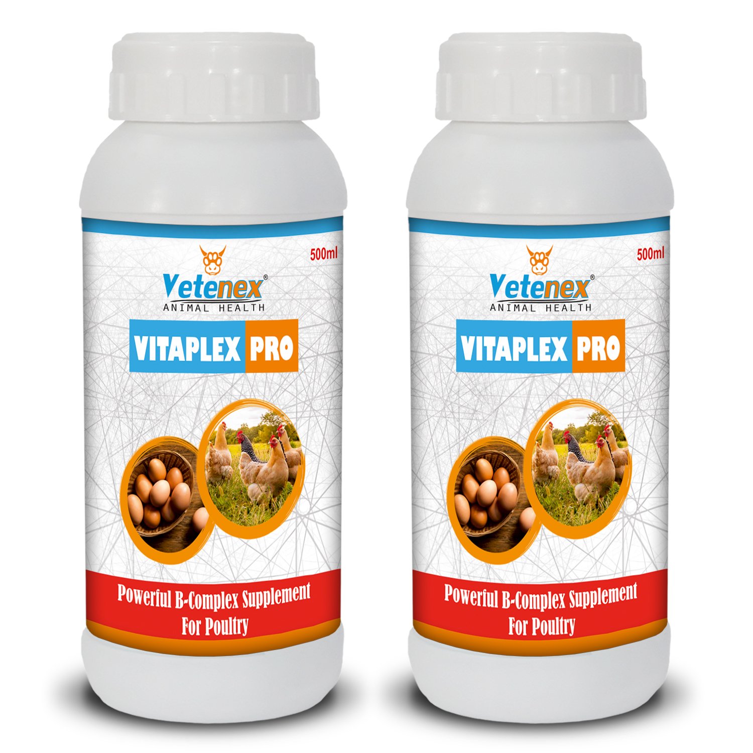 VETENEX Vitaplex Pro - Vitamin B Complex Supplement, Growth Promoter for Poultry, Birds & Chicken - (500 MLX2)
