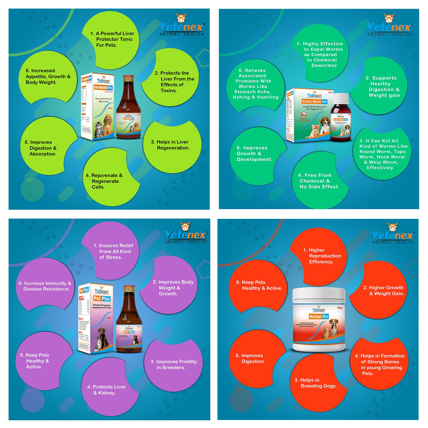 VETENEX Dog Supplement, Multivitamin, Liver Tonic, Skin Coat, Calcium Syrup, Electrolyte, Dewormer, Cough Syrup, Amino Acids, Minerals, Probiotics, Growth Booster Combo - Pack of 11 - Image 2