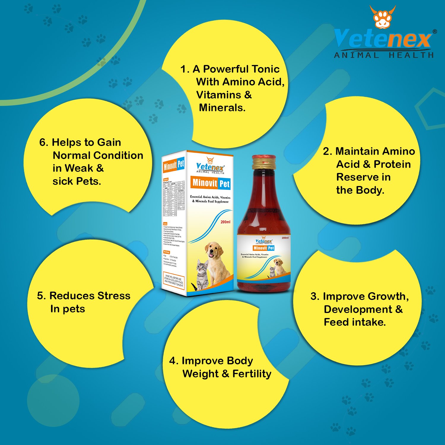 VETENEX Dog Essential Multivitamins, Amino Acids & Minerals Supplement Syrup + PROBIOTICS + PREBIOTICS + Enzymes | Gut Health | Better Digestion| Immunity Booster For Dog, Puppy and Cats - Combo Pack of 2 - Image 2