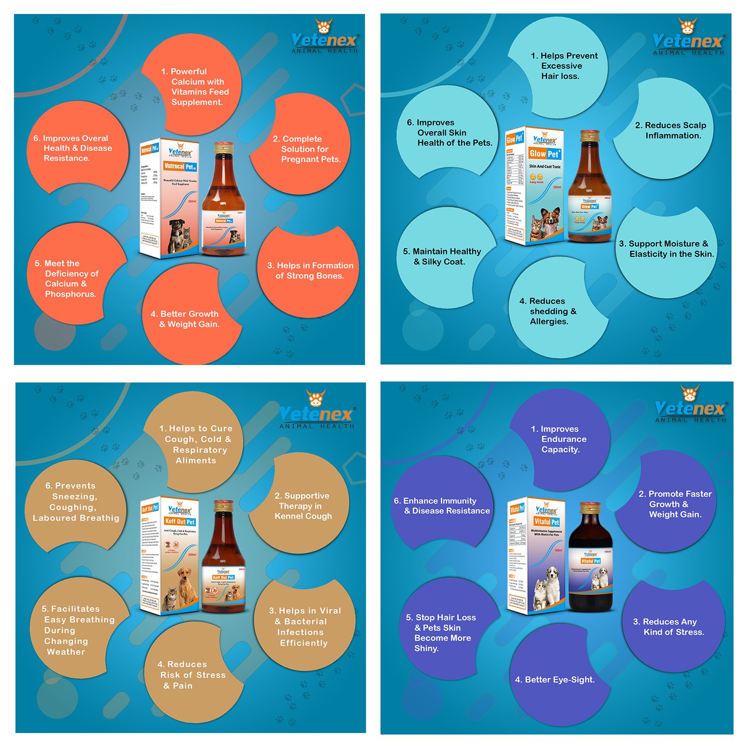 VETENEX Dog Supplement, Multivitamin, Liver Tonic, Skin Coat, Calcium Syrup, Electrolyte, Dewormer, Cough Syrup, Amino Acids, Minerals, Probiotics, Growth Booster Combo - Pack of 11 - Image 3